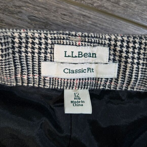 LL Bean Houndstooth Plaid Pants Trouser Pants Classic Fit Stretch Waist Size 12 - Picture 3 of 15
